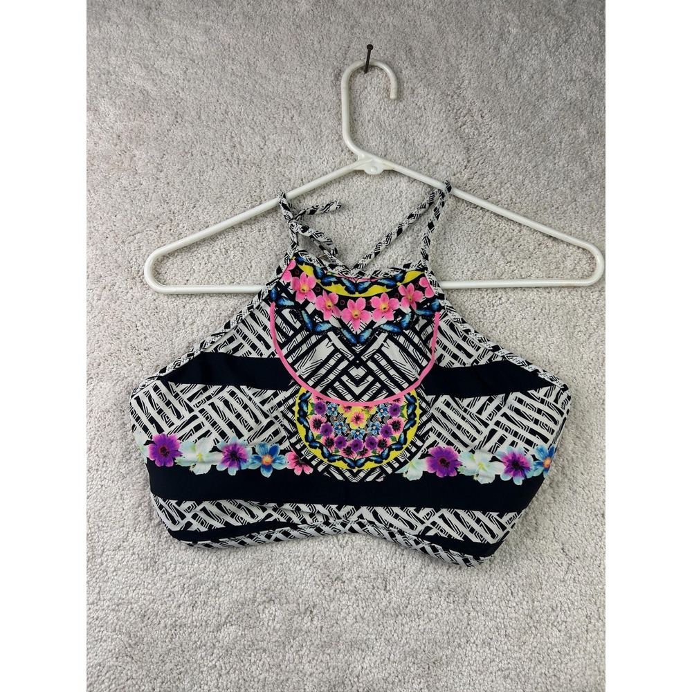 Jessica Simpson Bikini Top Womens Large High Neck‎ Floral Swimwear